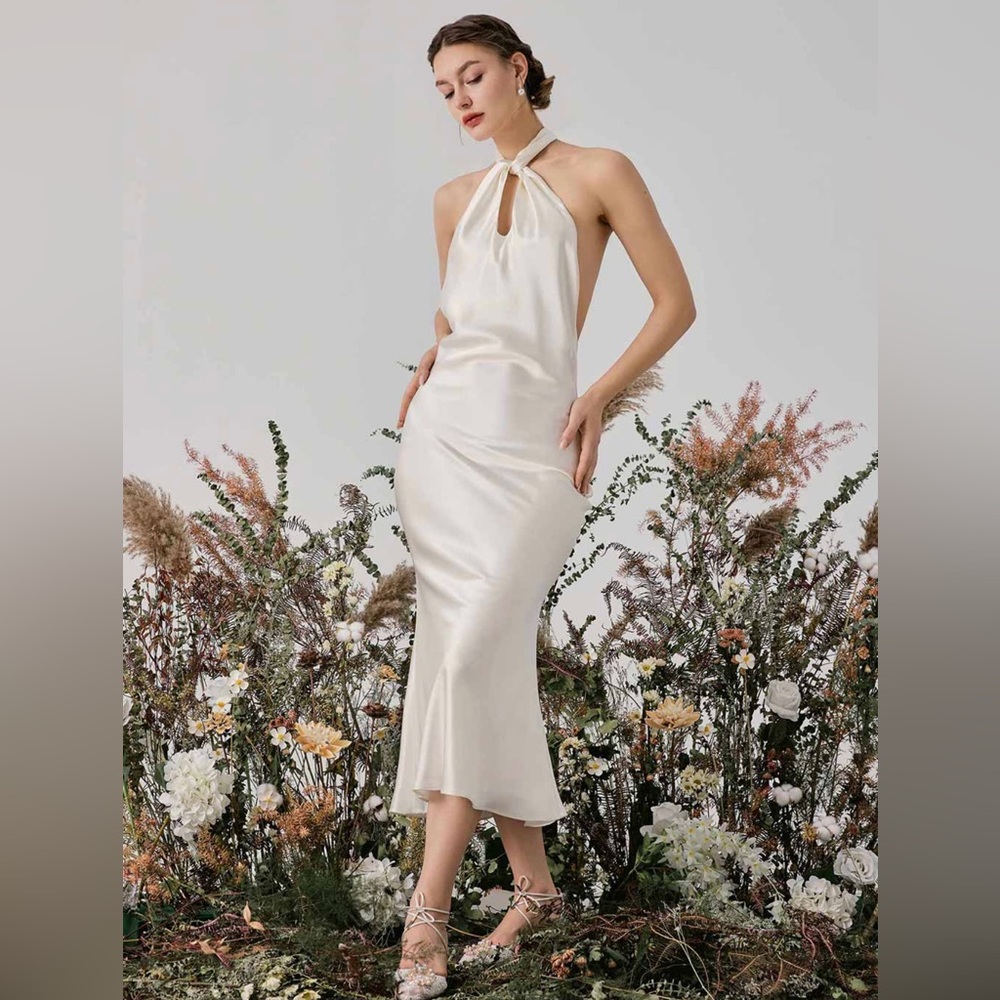 Silk Maison - Front Cross Halter Neck Silk Dress